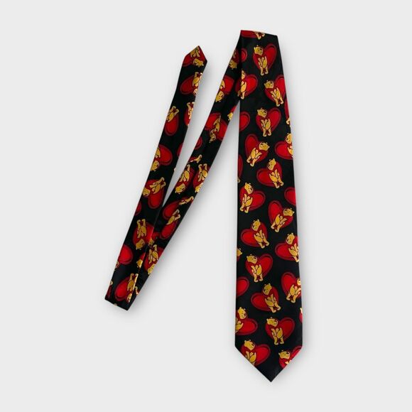 Disney Winnie the Pooh Black & Red Heart Love Men’s Tie – Classic & Whimsical - Picture 1 of 4